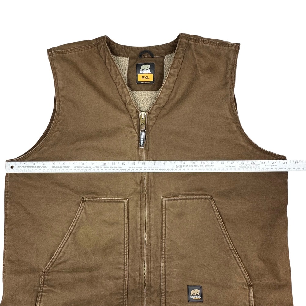 Berne Mens 2XL Brown Duck Canvas Sherpa Lined Workwear Vest Full Zip V-Neck - Picture 7 of 16